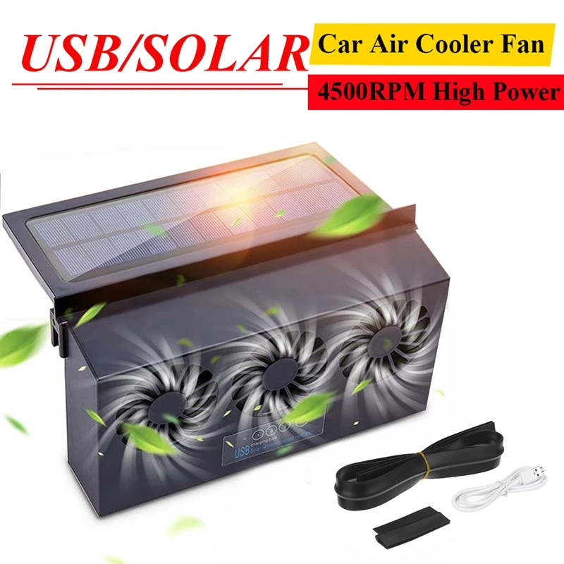 

Car Solar Exhaust Fan USB/Solar Dual Charging Air Extractor IP67 Waterproof Solar Panel Powered Fan Cooling Fan Black