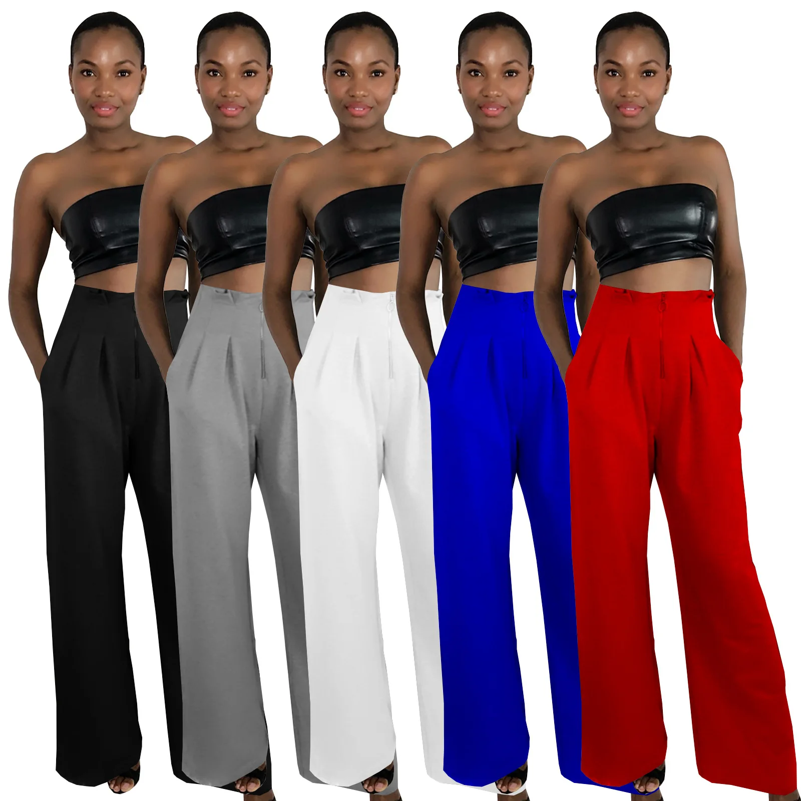 

Summer Autumn Solid Color Elegant Female Lady Women's Flared Wide Legs Pants High Waist OL Ladies Long Trousers Work Wear Pants