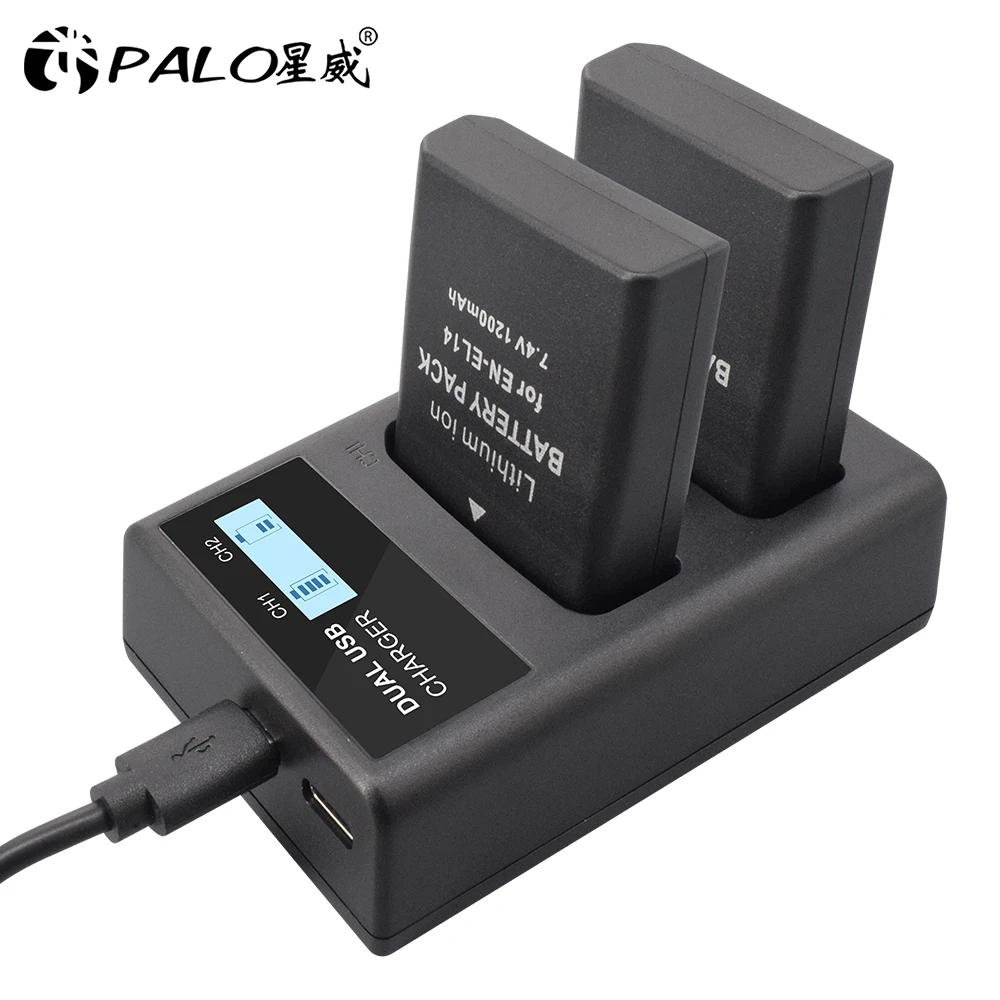 

PALO EN-EL14 EN EL14 EN-EL14a Camera Battery Charger LCD Dual Charger for Nikon P7800 P7100 D3400 D5300 D5200 D3200 D3300