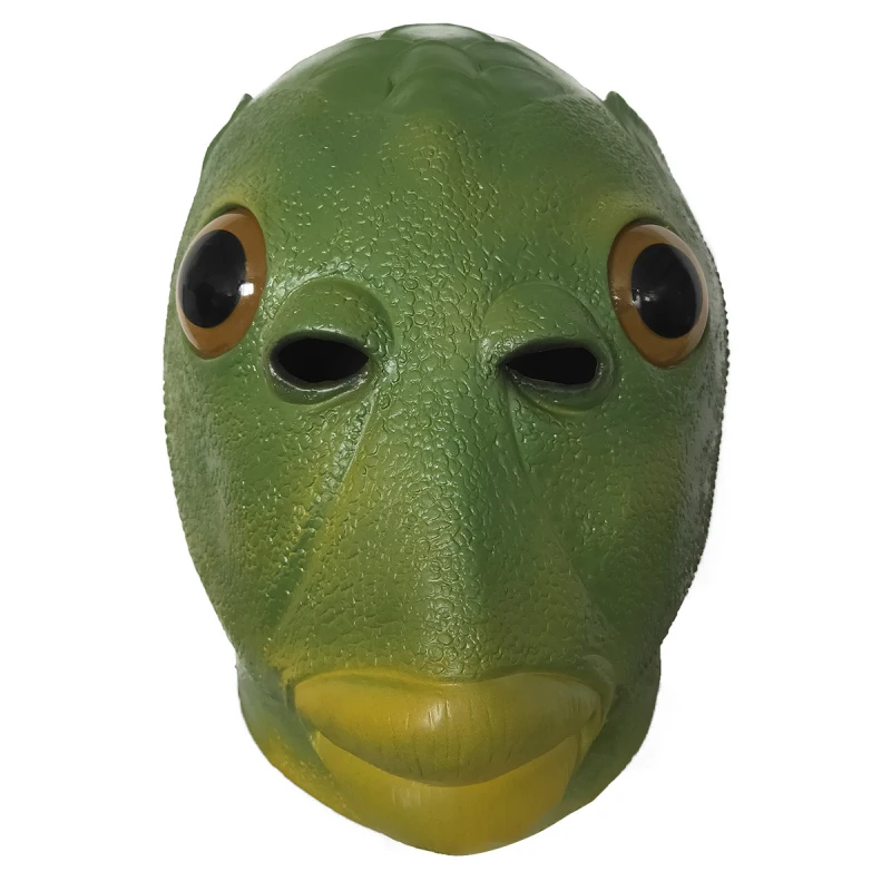 

1PC Funny Cosplay Costume Unisex Adult Women Men Carnival Party Green Fish Head Mask Headgear Alien Latex Make Fun Of Toys Gifts