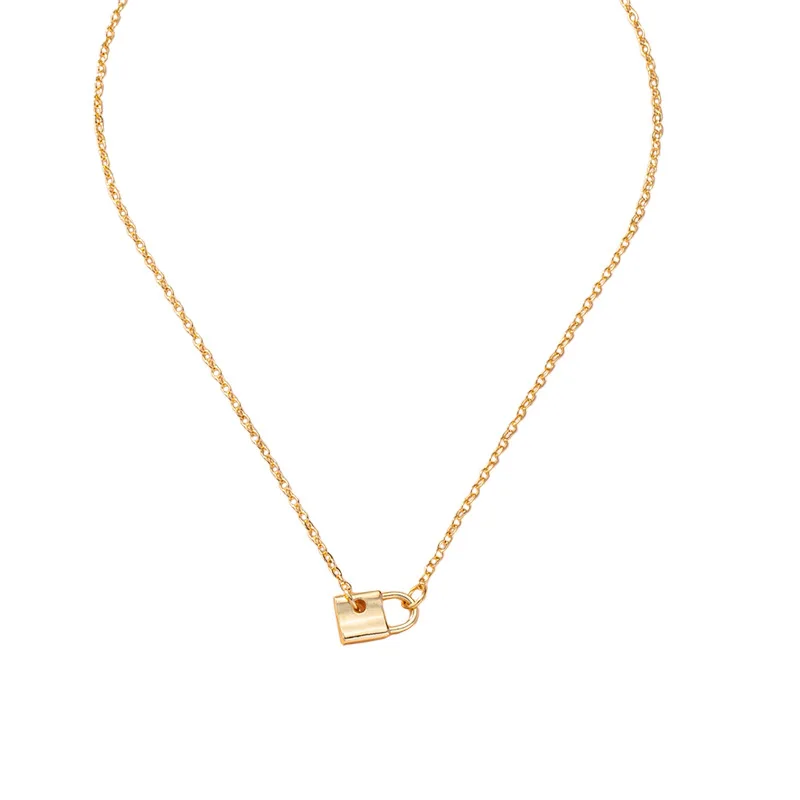 

Ins Gold Thin Chain Lock Key Geometric Minimalism Pendant Choker Necklaces Trendy Korean Fashion Women Party Jewelry
