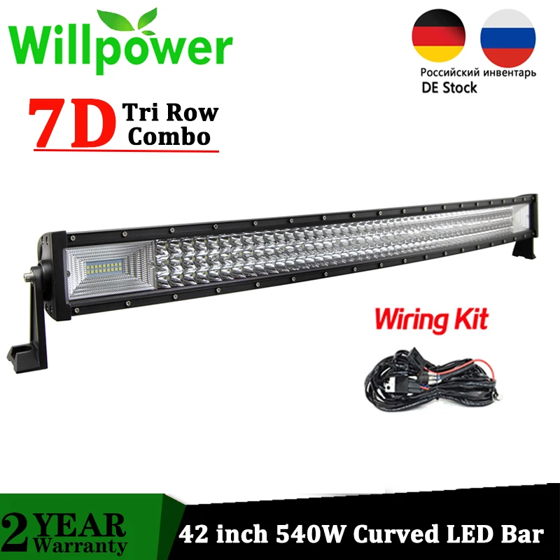 Трехрядная Светодиодная панель Willpower 7D для внедорожника 42 дюйма 540 Вт изогнутая