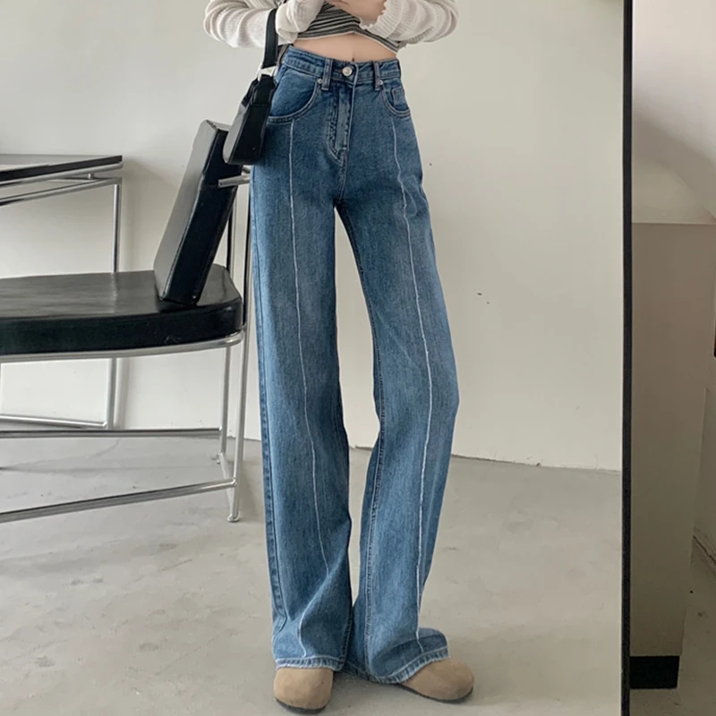 

Casual all-match jeans 2022 spring and autumn design high waist thin loose wide leg pants Korean fashion women's clothing