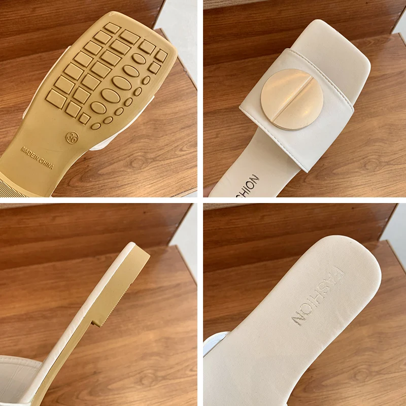 

Women Shoes Slippers For Home Female Flats Rubber Slippers Ladies Flip Flop Metal Decoration Slides Women Summer Footwear