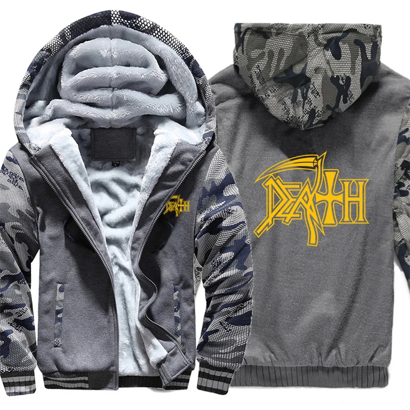 

2021 DEATH Hoodies Camouflage sleeve Jacket Hoody Zipper Winter Fleece ROCK BAND HEAVY METAL Sweatshirt