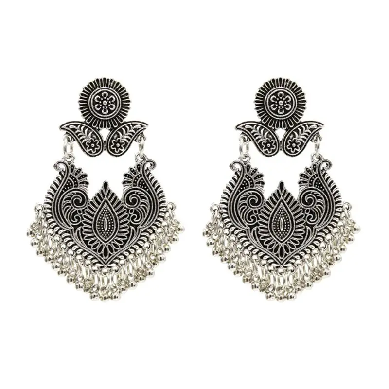

1 Pair Ethnic Earrings Thailand India Style Vintage Bells Pendant Tassel Exquisite Elegant Dangle Jewelry Party