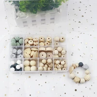 tyry hu 95pcset wooden beads set wood ring teething toy baby pacifier chain diy accessories silicone beads crochet wooden beads