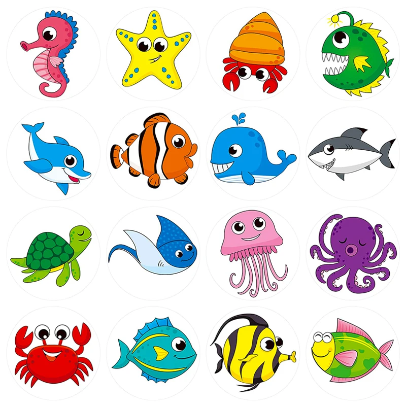 

500pcs/roll of marine animal stickers, used for envelope sealing gift bags/box packaging children’s stationery decoration labels