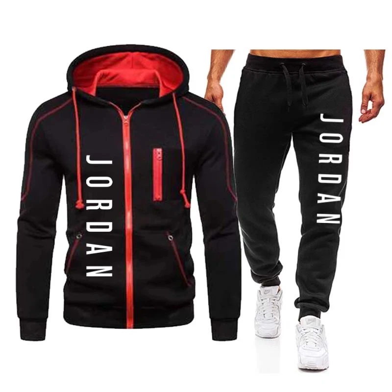

Populaire wintermode heren brief afdrukken hooded pullover fleece rits sportkleding casual sportbroek heren sportpak
