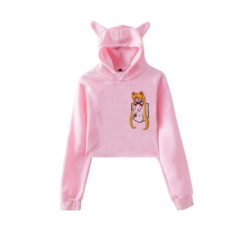 Сейлор Мун Харадзюку Толстовка корейский стиль ulzzang kawaii 90s мультфильм одежда пуловеры новые негабаритные с капюшоном уличная - Цвет: pink503