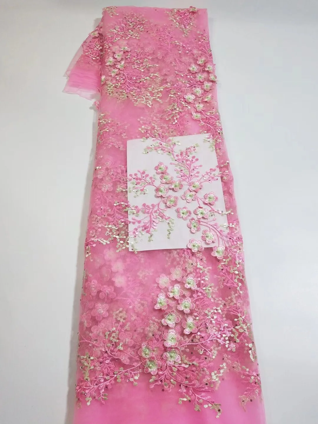 

NEW Lace Fabric Peach African Lace Fabric 2021 High Quality Lace Beaded French Nigerian Lace Fabrics 3D Lace 5 Yards /Lot