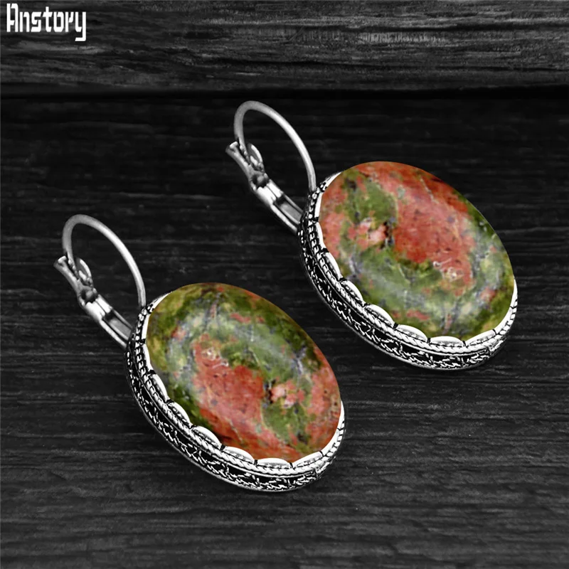 Женские винтажные серьги с натуральным кварцем крупные овальные из нефрита и