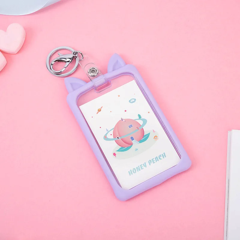 peach Мультяшные животные, кошка, медведь, кошка, выдвижная катушка для значков, силиконовый держатель для студенческих карт, держатель для автобусной работы, кредитный держатель для карт, чехол - Цвет: peach