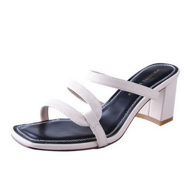 

Women's High Heeled Slipper,Thick Heel,Fashion Summer Shoes Slides,Open toe,Korea Style,BLACK,BEIGE,GREEN,Dropshipping