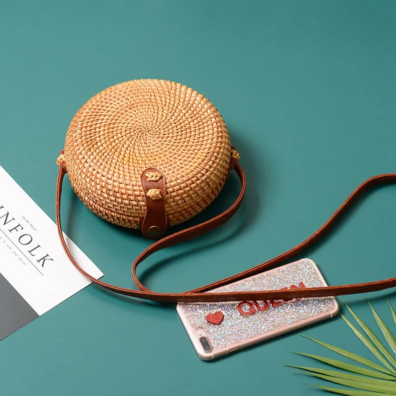 YX Boho круглый ротанговый сумка через плечо с регулируемым кожаный ремень женские сумки для хранения многофункциональный органайзер для макияжа - Цвет: YX