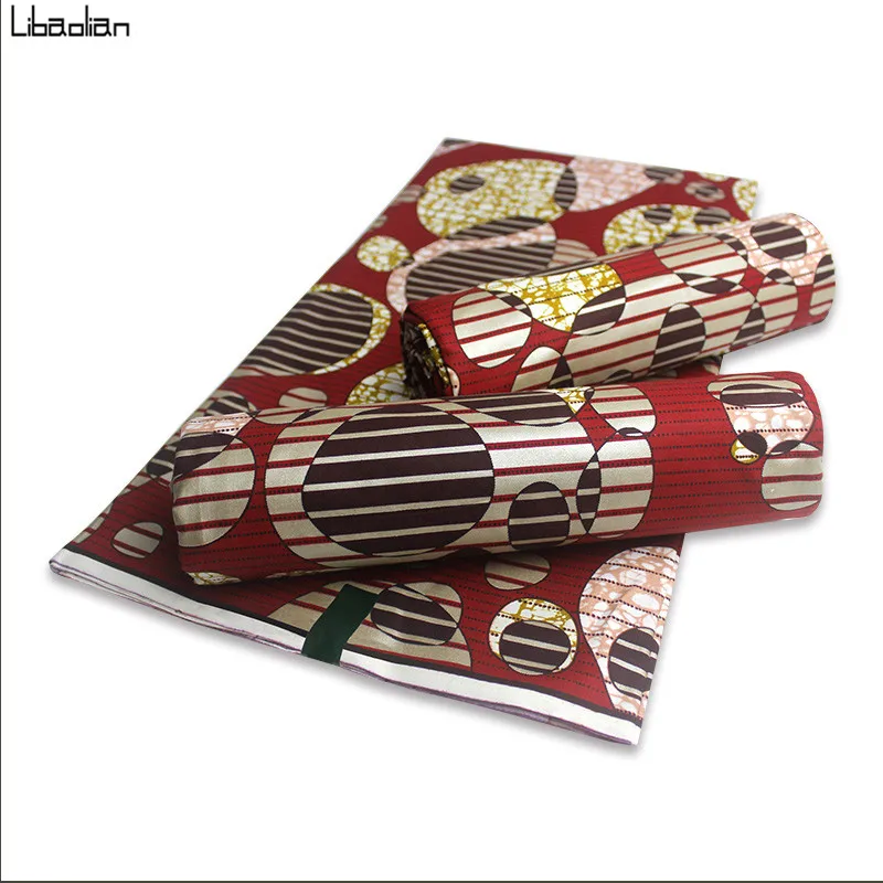 

100%cotton African printed batik Wax fabric Ankara wax with golden high quality sewing material for woman dress 6yards F29-3