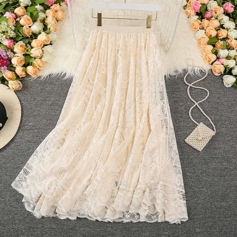 

Уличная элегантная женская обувь на высоких каблуках с талией кружевные юбки женская летняя обувь 2021 в Корейском стиле модное ТРАПЕЦИЕВИДН...