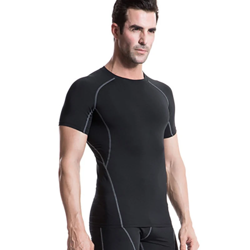 Compression Quick Dry T-Shirt Men Running Sport Skinny Short T-Shirts Male Gym Fitness Bodybuilding Shirt Workout Gym Clothing compression quick dry shirt men running sport slim short t shirt male gym fitness bodybuilding workout black tops clothes