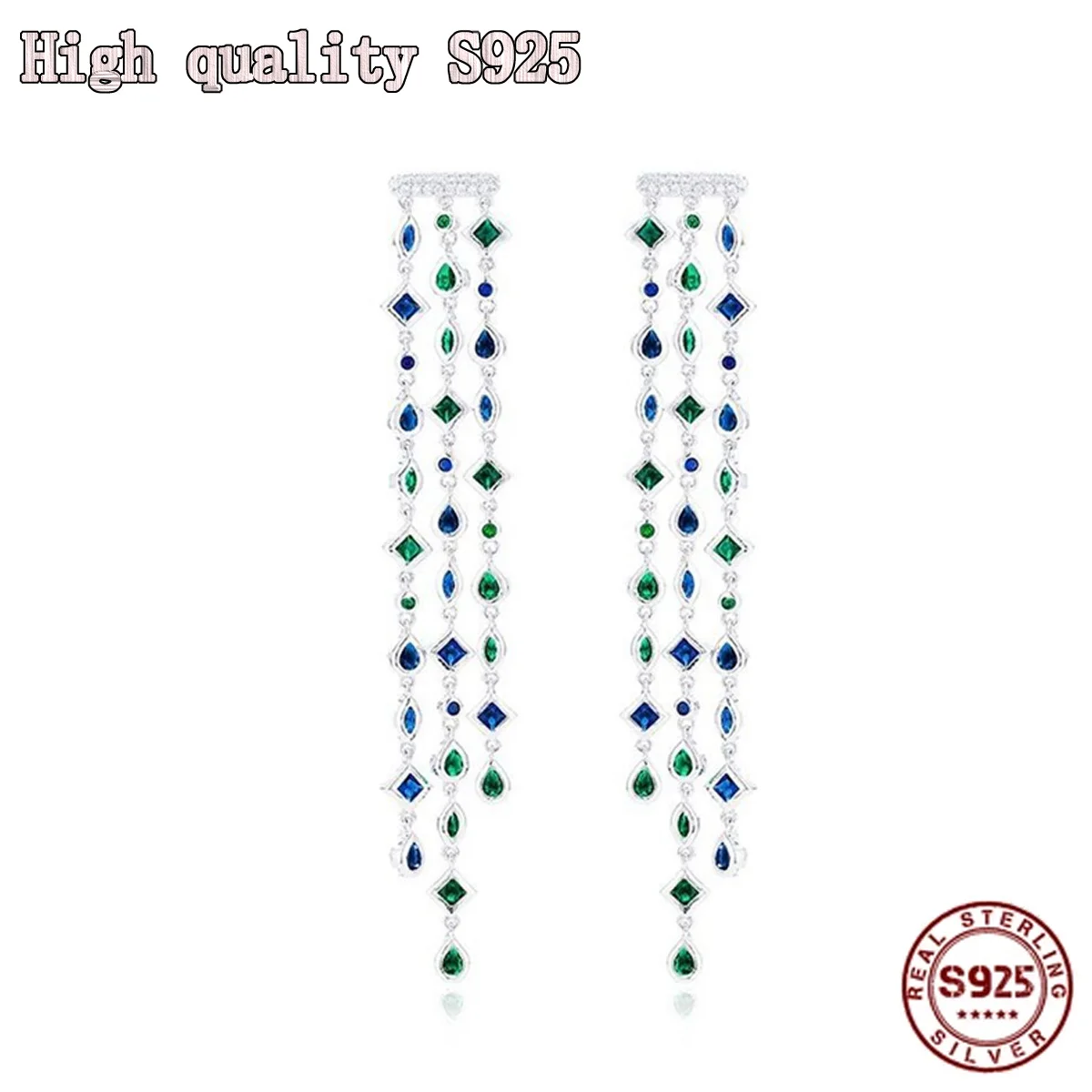 

S925 Silver Needle, 2021 Fashion Jewelry, High Quality Geometric Tassel Earrings, Exquisite Long Earrings Inlaid With Crystal
