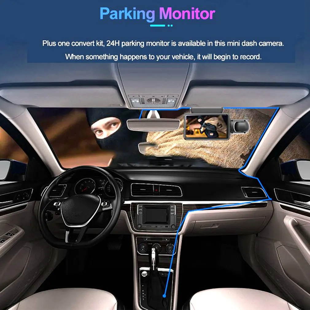 

3-inch Car DVR Camera Dash Cam Dual Record Hidden Video Recorder Dash Camera 1080P Night Vision Parking Monitoring DashCam