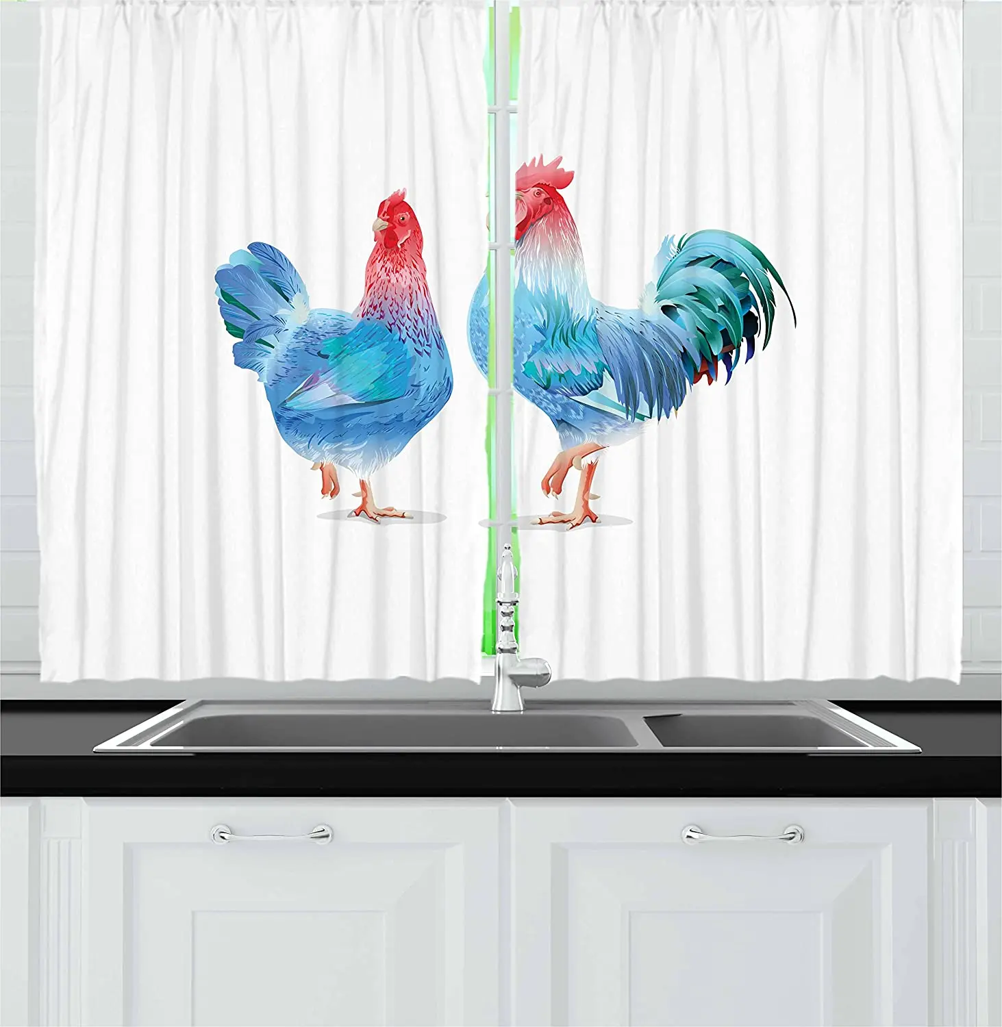 

Куриная кухонная занавеска s синий петух и курица домашняя ферма животные в абстрактных цветах оконная занавеска для кухни Кафе Декор 55