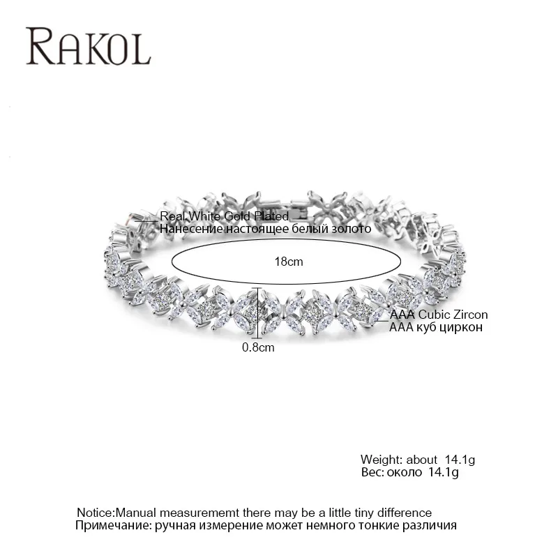 Женский ослепительный браслет цепочка RAKOL ювелирное изделие серебристого