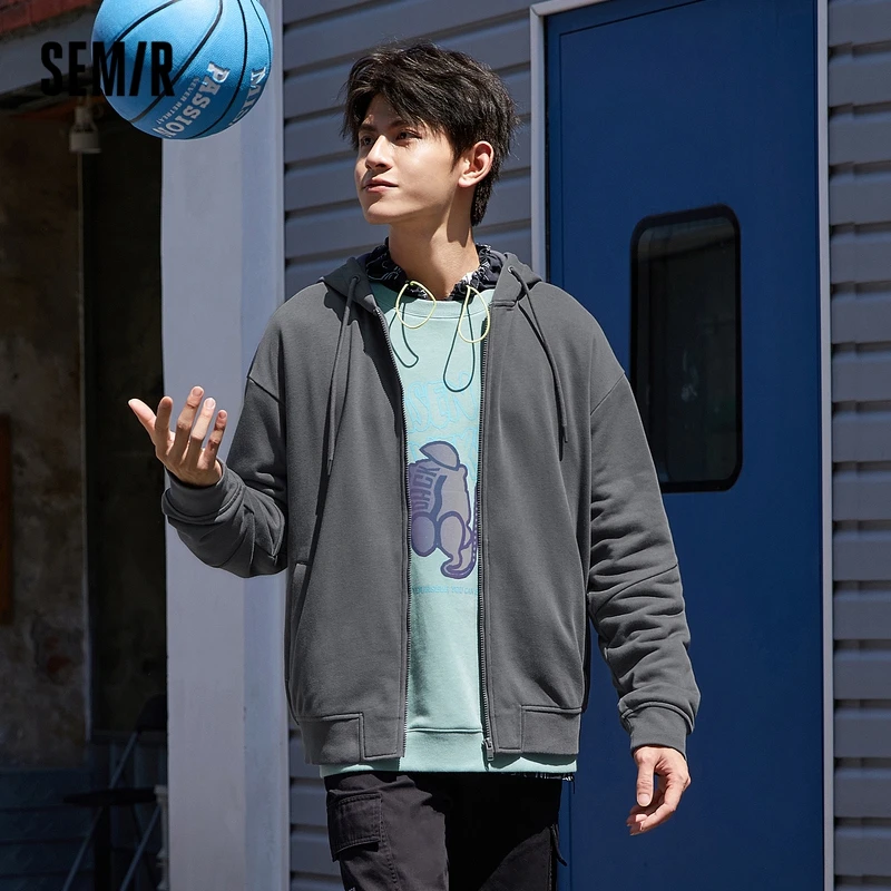 

SEMIR Jacket Men Cardigan 2021 New Autumn Korean Gray Jacket Man Loose Hooded Knitted Coat Man