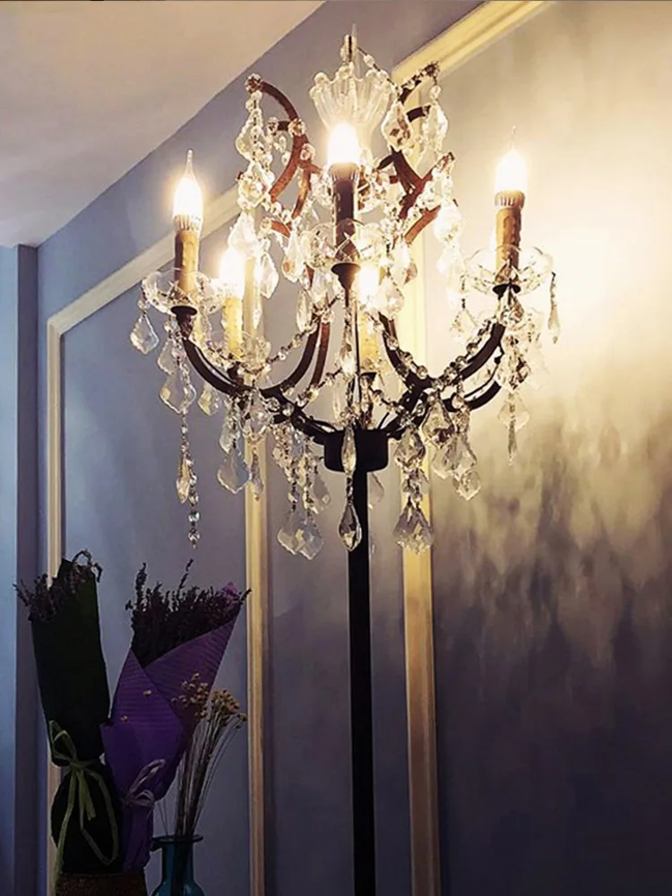 Античный деревенский Железный напольный Хрустальный торшер гостиная Декор