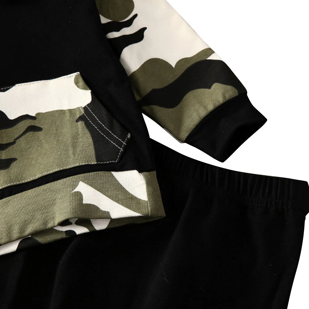 

Baby boys clothes 2021 Newborn Infant Baby Boy Camouflage front pocket hoodies T Shirt Tops Camouflage Pants 2pcs Outfit Set D30