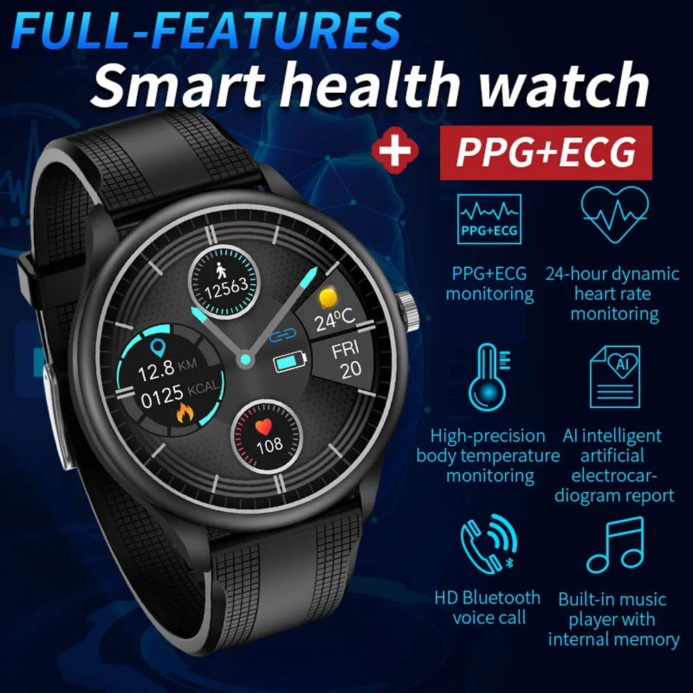 body temperature ppg ecg smart watch men music player support tws headset ansewr call blood pressure smartwatch ip67 waterproof free global shipping