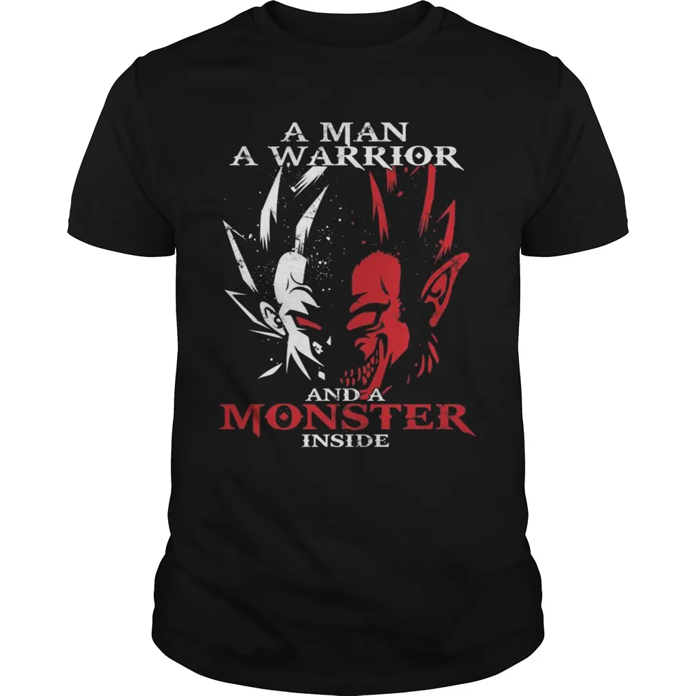 

A Man A Warrior and A Monster Inside. Funny Phrase Printed T-Shirt. Summer Cotton O-Neck Short Sleeve Mens T Shirt New S-3XL