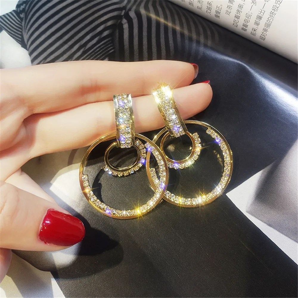 CRLEY Роскошные хрустальные круглые большие серьги для женщин золотого