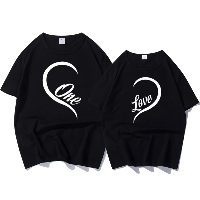 

Women One Love Letter Print Heart Couples T-shirt Tees Women Men Hipster Summer Fashion T Shirt for Lovers 2019 T-shirt