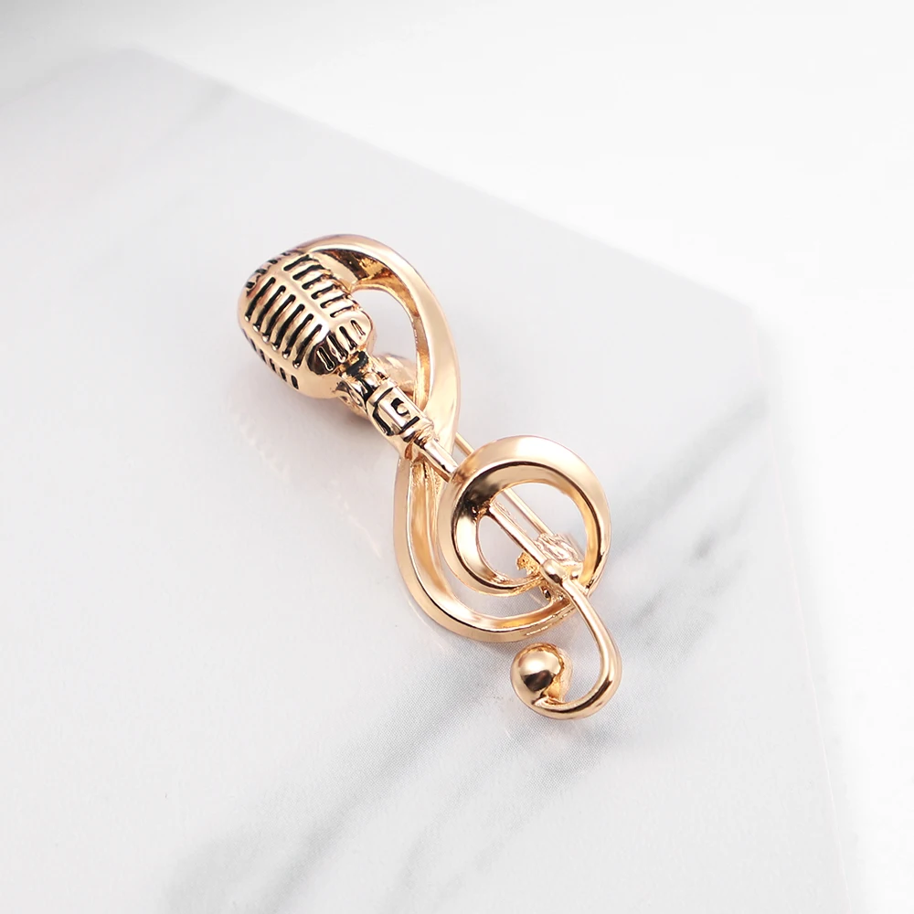 Music Note Gold Microphone Shape Brooches For Women Men Singer Club Badge Clothes Accessories Rock Brooch Pins Gifts | Украшения и