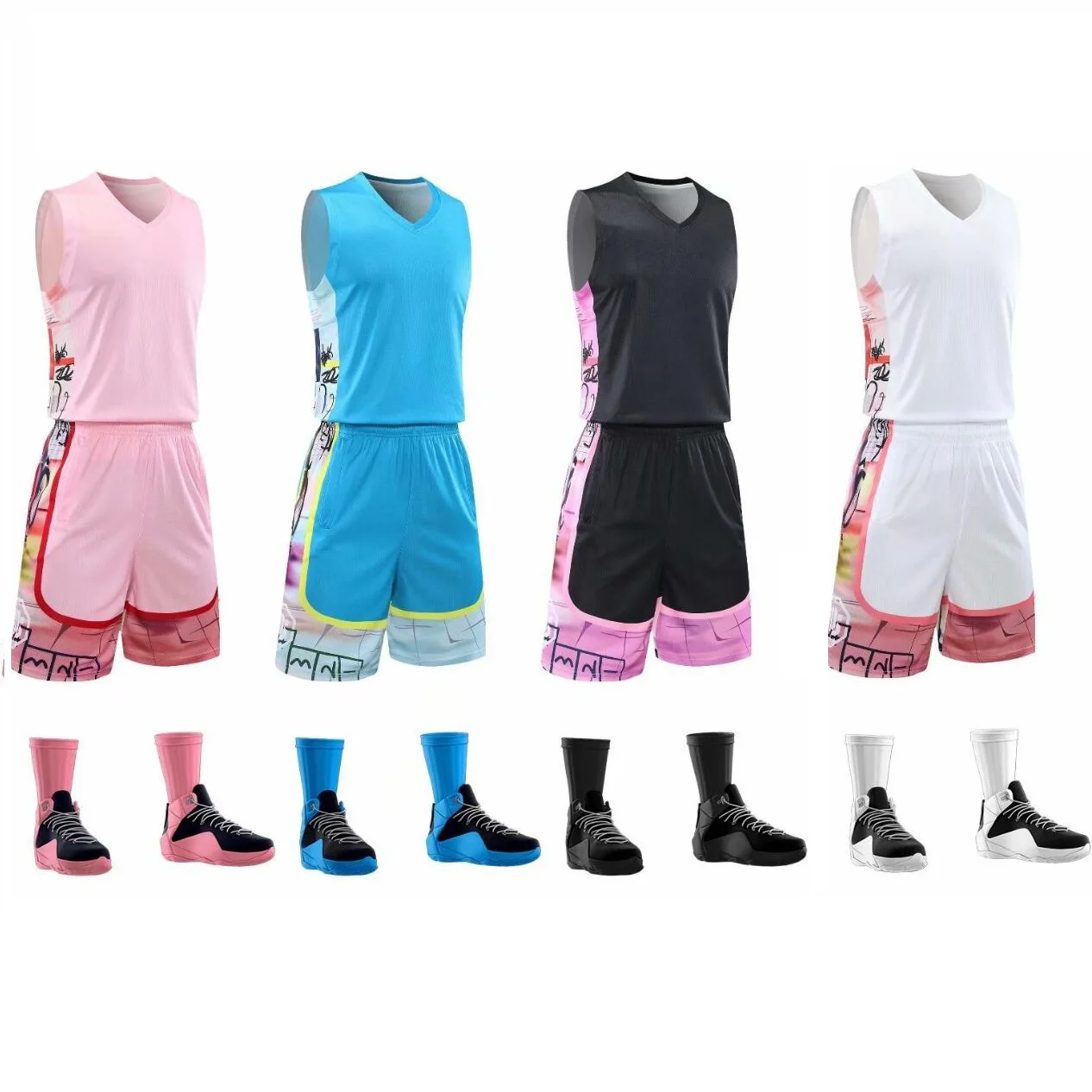 

Mens Basketball Jersey Suit Womens Basketball Uniform Sports Shorts Breathable Vest Two-piece Training Competition Suit -40