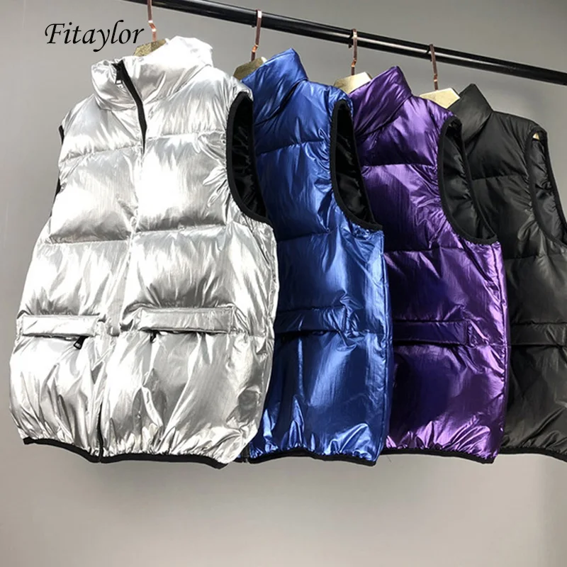 Fitaylor зимний жилет пуховики для женщин 90% белый утиный пух без рукавов яркая