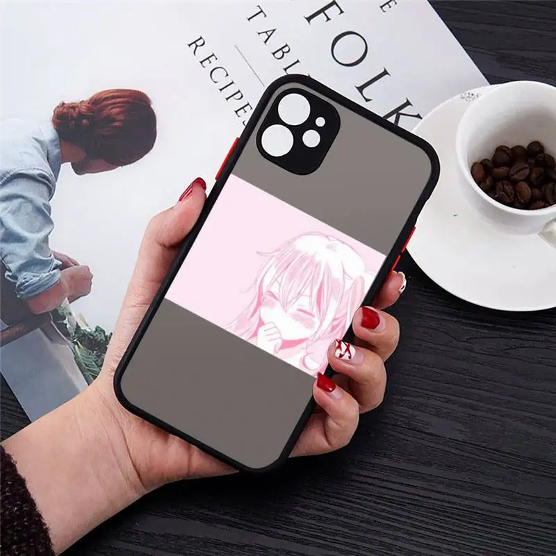 

Pink Manga Cute Kawaii Phone Case Matte Transparent for iPhone 7 8 11 12 s mini pro X XS XR MAX Plus cover funda
