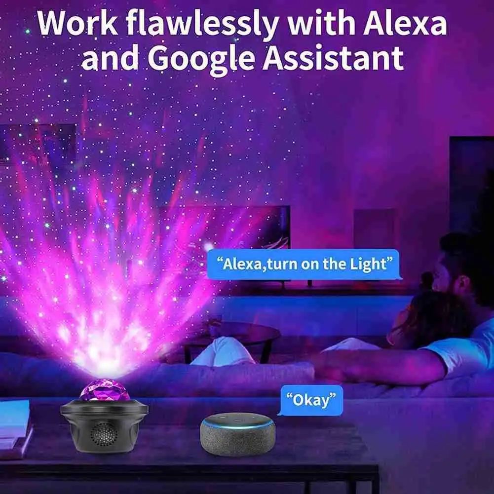 

1pc LED Projector Ocean Wave LED Night Light Music Player Remote Star Rotating Night Light Gift For Kids Bedroom Lamp