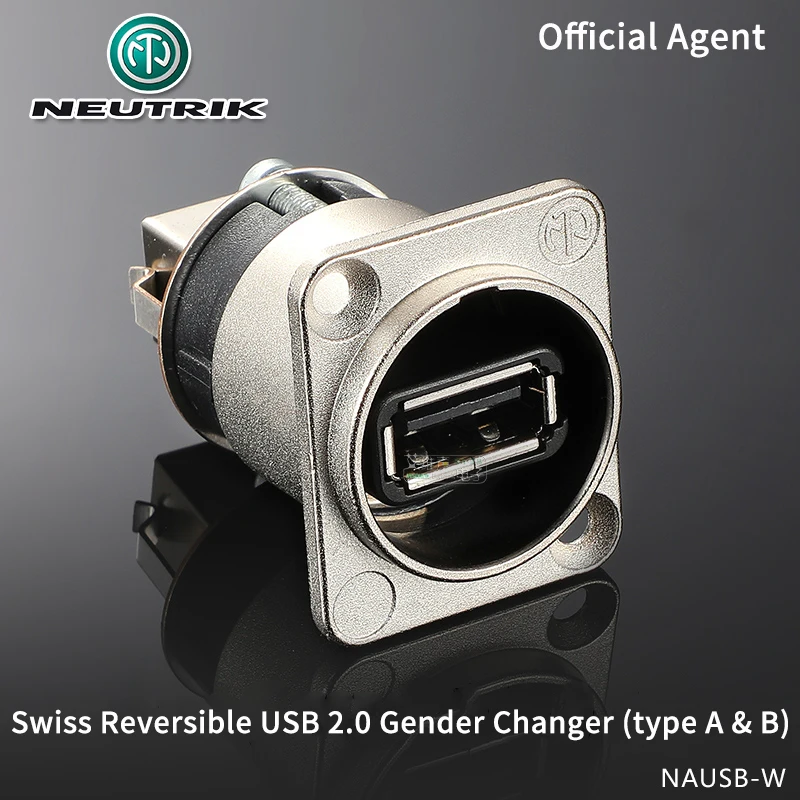 

Neutrik Reversible USB 2.0 Gender Changer (Type A & B) NAUSB-W D-shape Housing Dock Multimedia Date Chassis Connector Adapter