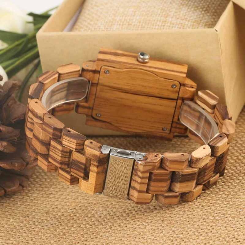 Часы наручные мужские с деревянным браслетом роскошные креативные кварцевые