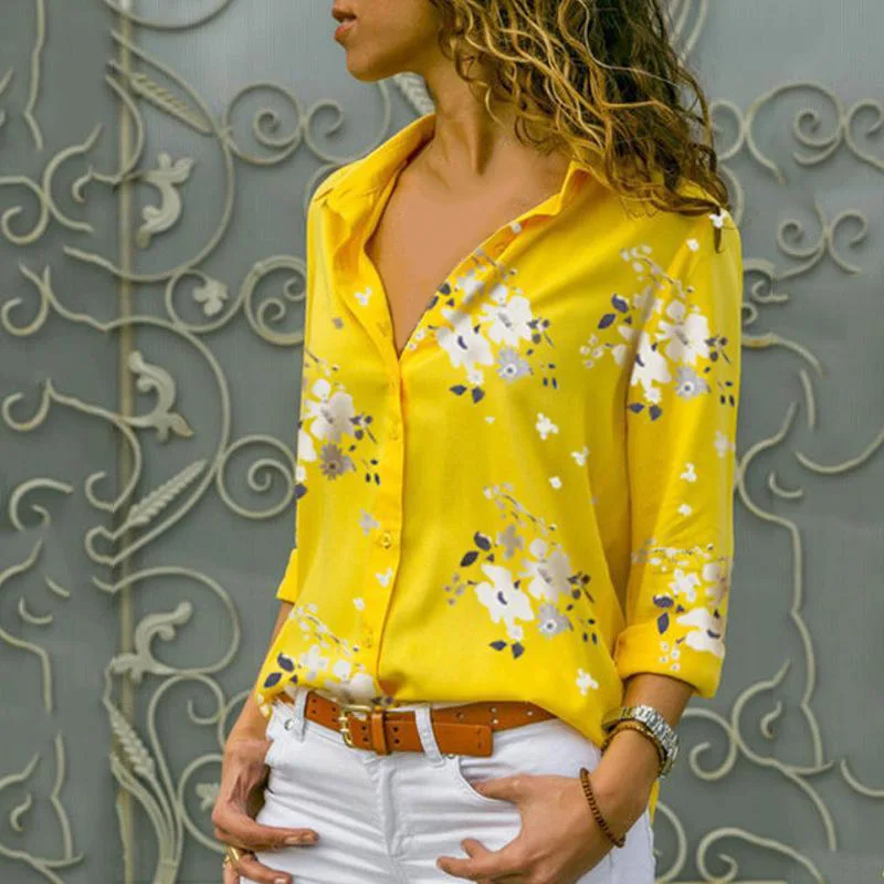 

2020 Long Sleeve Women Blouses Turn-down Collar Blouse Shirt Casual Tops Elegant Work Wear Chiffon Shirts Plus Size
