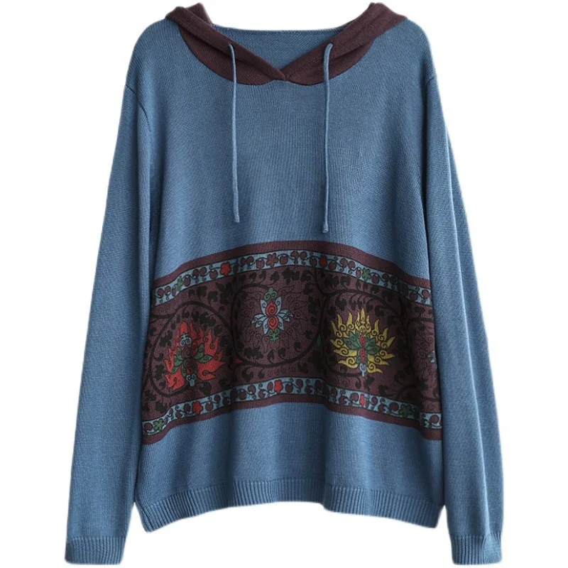 Женский свободный пуловер с капюшоном винтажный принт - купить по выгодной цене |