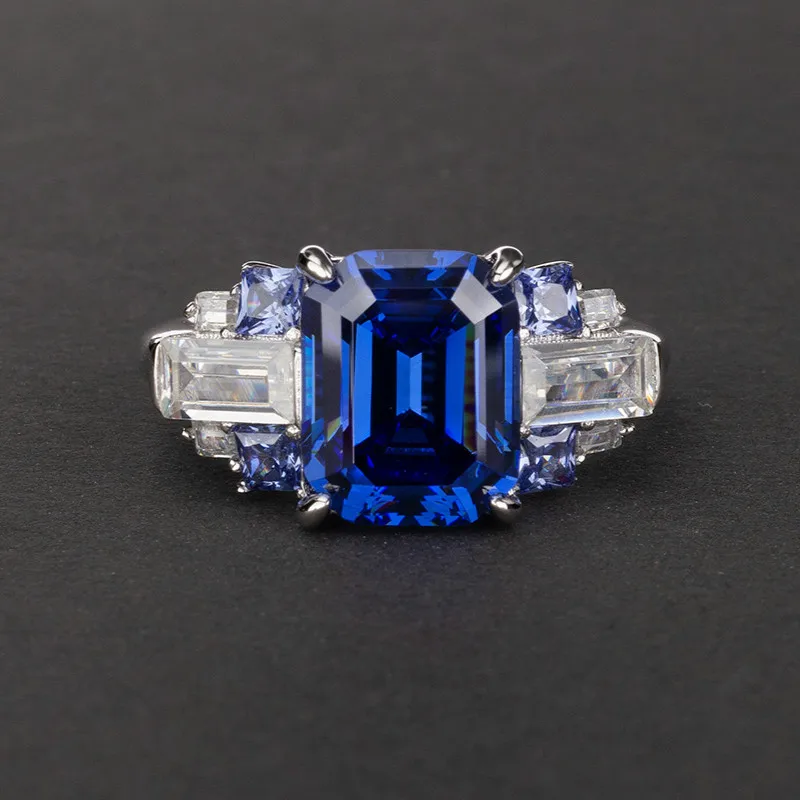 

S925 Sterling Silver Ring Rectangular 8*10 6 Karat Ruby Sapphire Ring Retro Beautiful Luxury Wedding Jewelry For Women