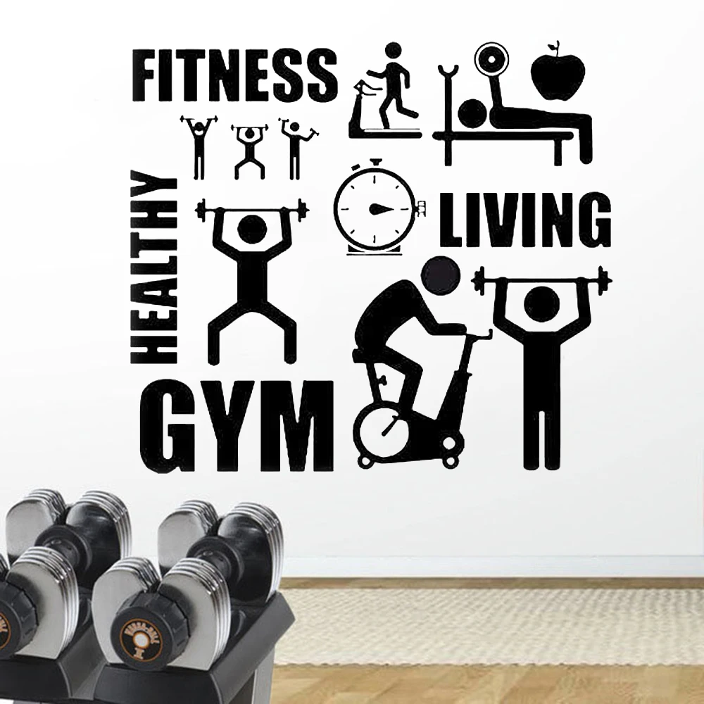 

Gym Wall Stickers Powerlifting Bodybuilding Sport Barbell Wall Decals Home Interior Decor Boys Motivational Removable HY366