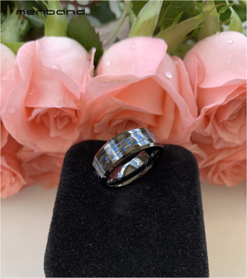 Черный Для мужчин женщин кольцо Вольфрам обручальное с черным + синий