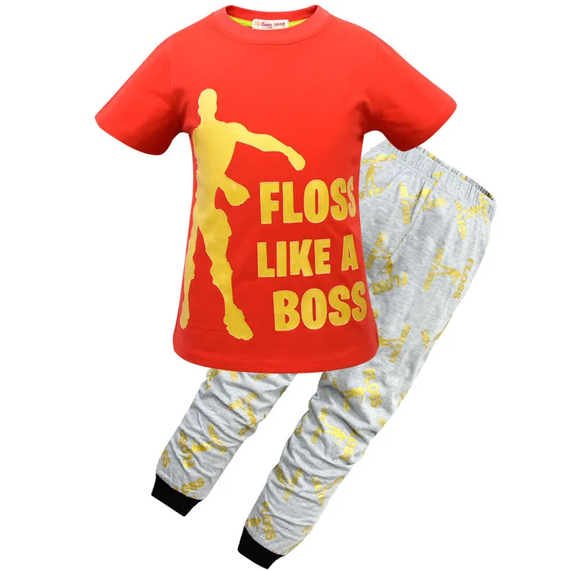 Пижамный комплект для мальчиков и девочек футболка с принтом надписей флосс Босс