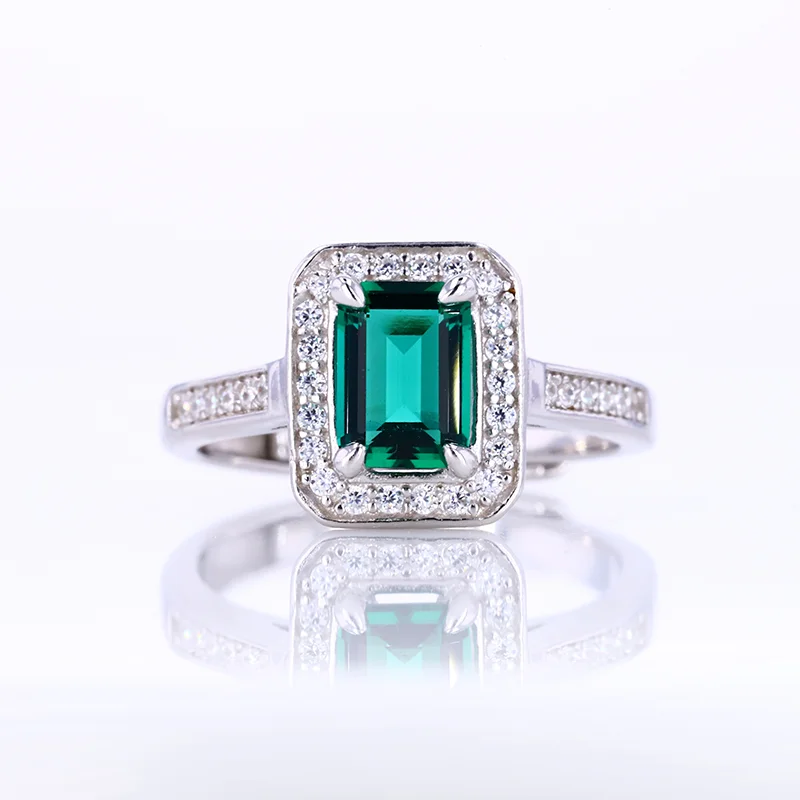 

New Fashion 925 Sterling Silve Adjustabler Diamond Ring 5*7mm Emerald Rings