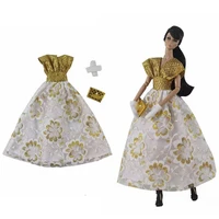 fashion gold white wedding dress for barbie doll clothes outfits princess party gown 16 bjd dolls accessories kid dollhouse toy