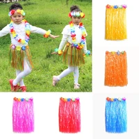boys and girls plastic fiber hawaiian skirt 30 cm grass skirt flower skirt beach party childrens day stage costume props