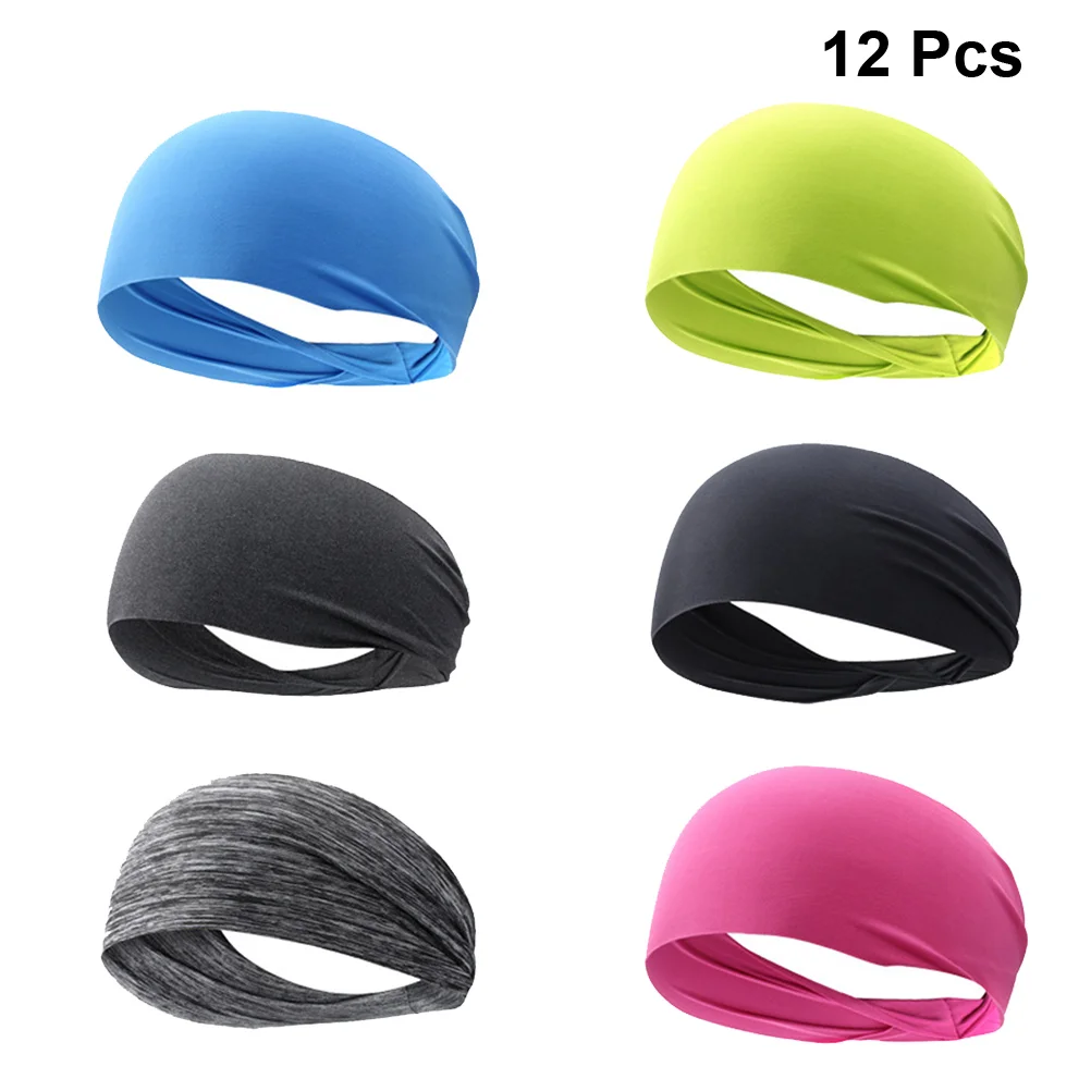 

12pcs Unisex Sports Headband Elastic Hair Bands Head Wrap for Yoga Running Fitness Workout Gym Exercise
